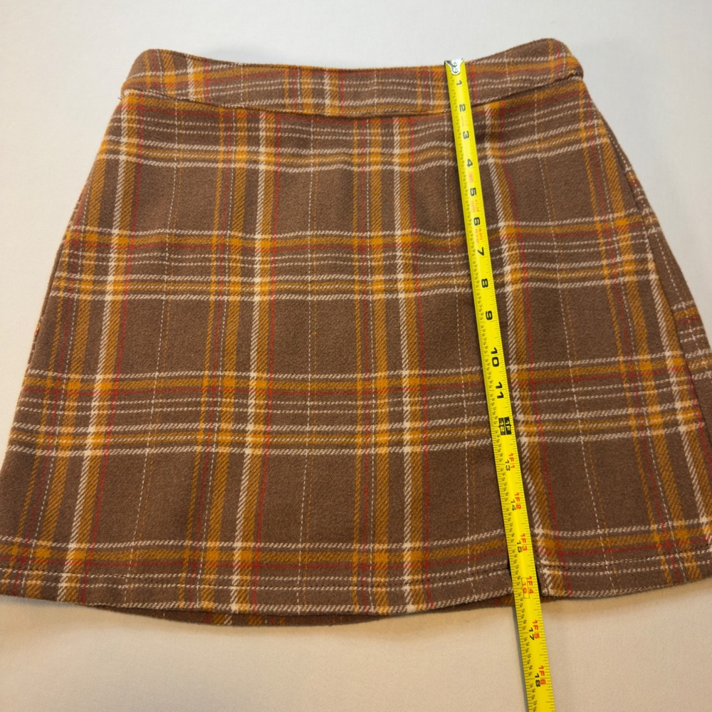 Tinseltown Brown Plaid Mini Skirt EUC Slit Womens M Preppy Retro 90s VTG Style - Picture 9 of 9